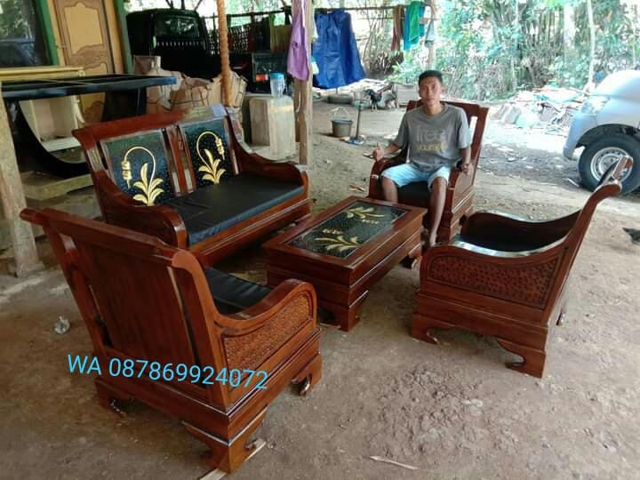 Set meja kursi tamu kayu jati ukiran jepara